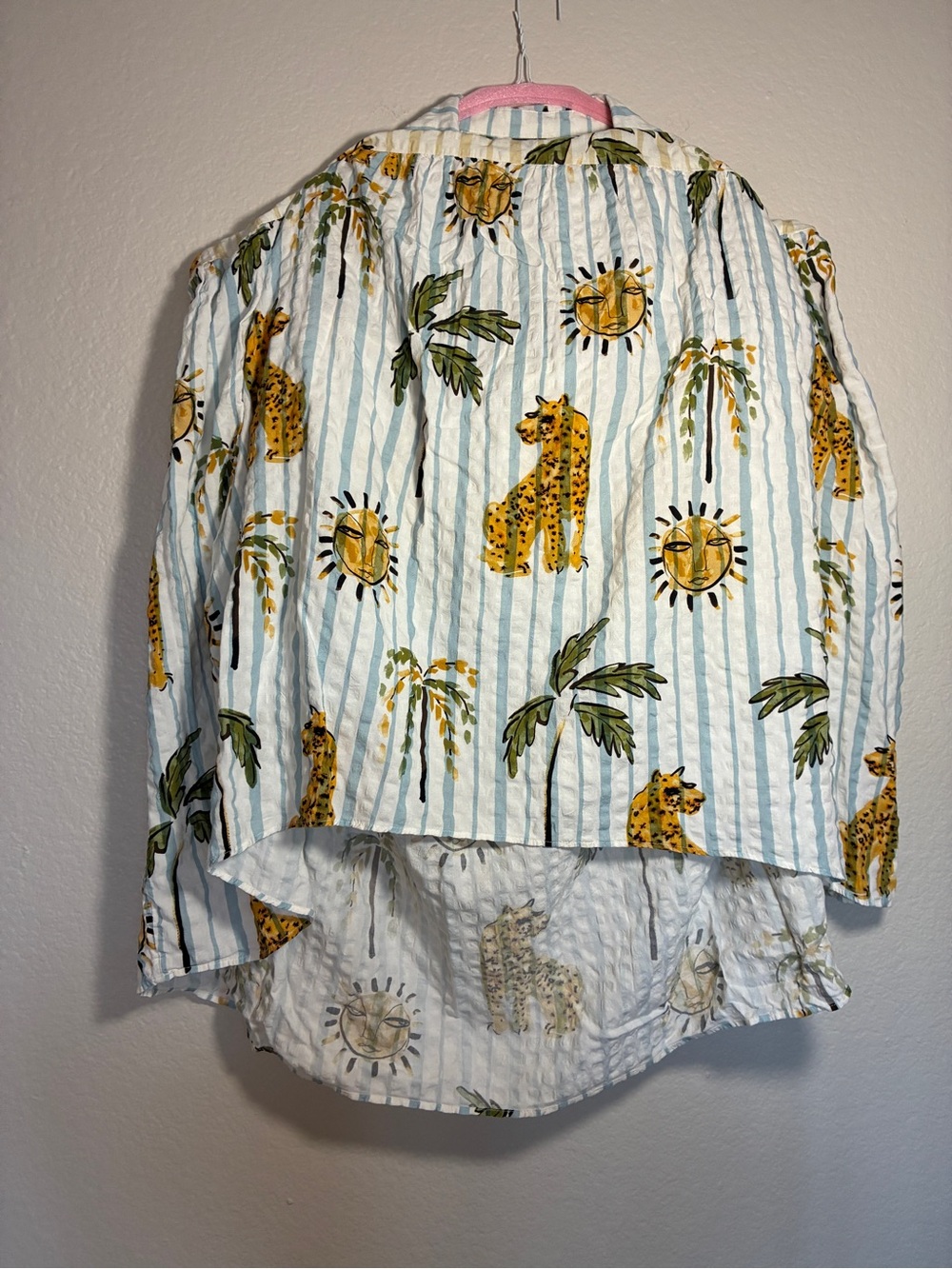 Anthropologie Cream and Blue Striped Maxi Dress with Leopard Print Cotton Blend - Picture 5 of 11